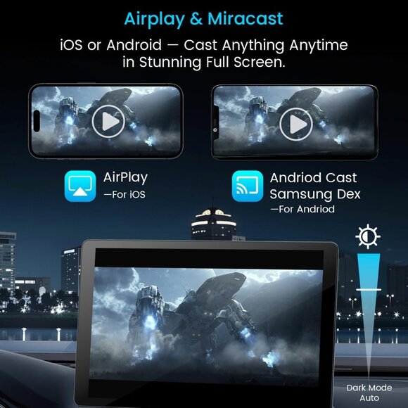 11" Large Wireless Apple CarPlay Screen for Car - with 4K Dash Cam/1080p BU cam - Picture 6 of 9